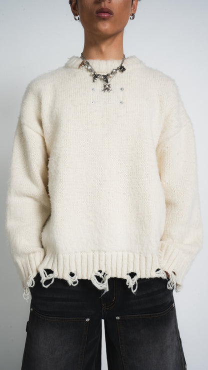 ECRU DISTRESSED SWEATER