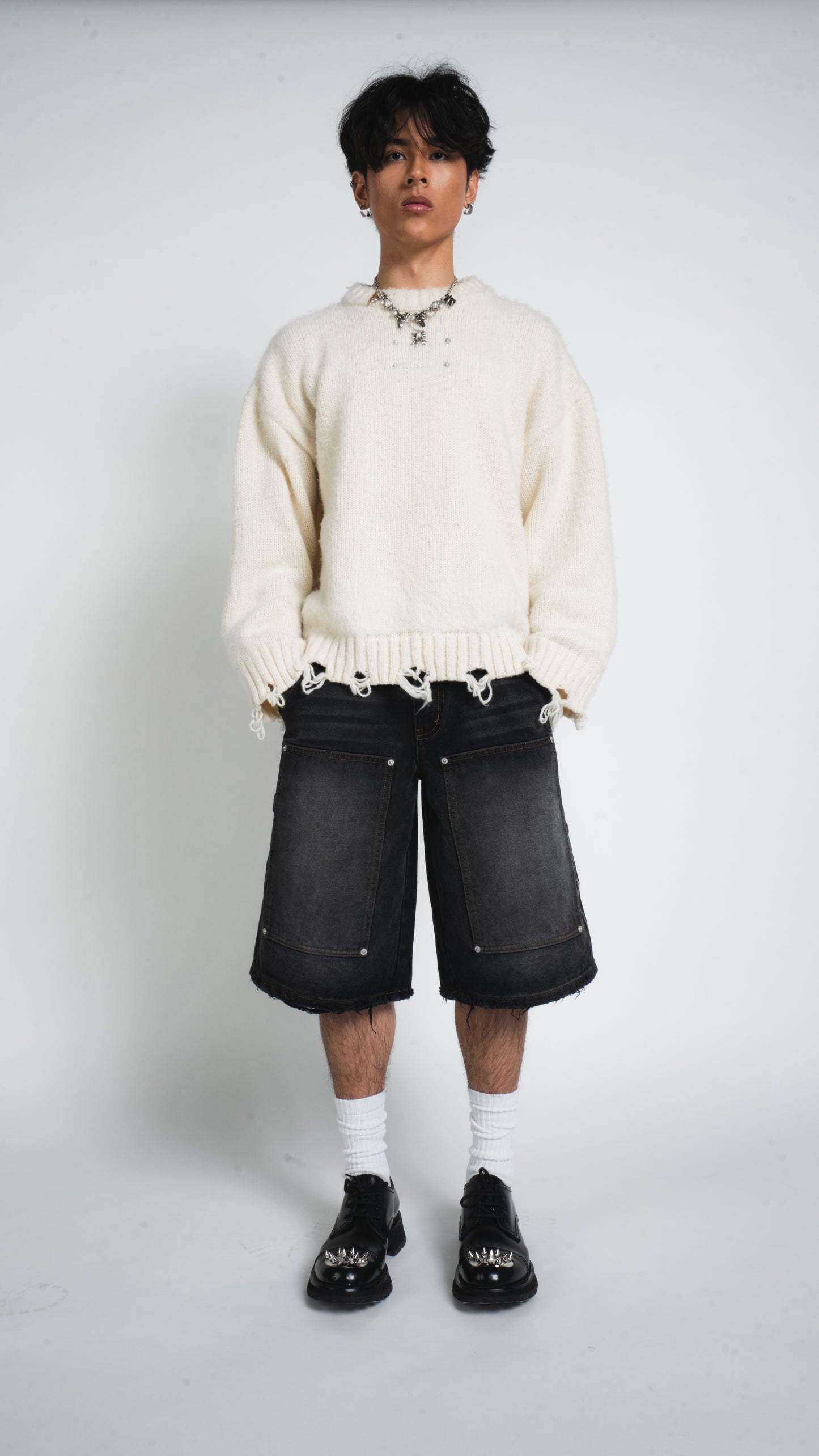 ECRU DISTRESSED SWEATER