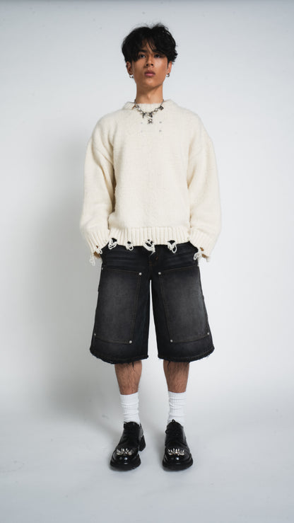ECRU DISTRESSED SWEATER